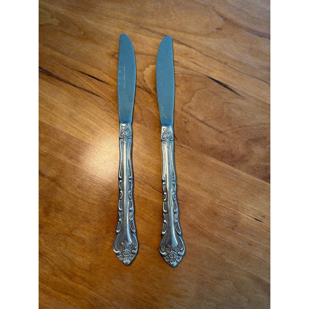Set of 2 Vintage Sears Stainless Steel Japan Floral Scroll Dinner Knives